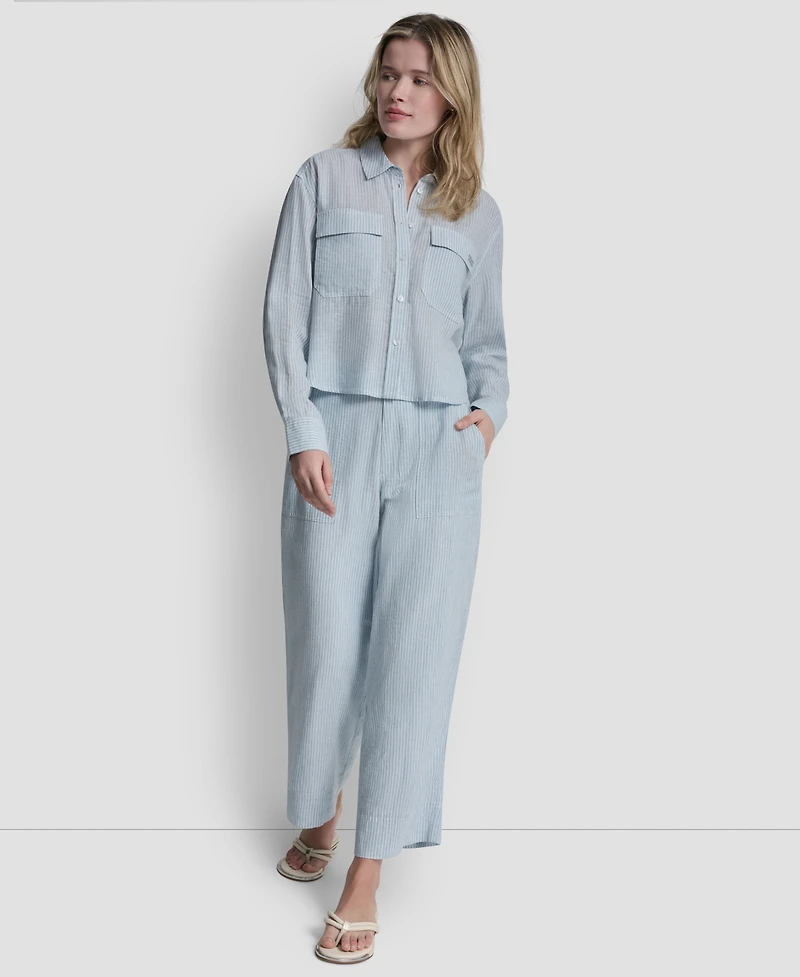 Dkny Jeans Women's Linen-Blend Cropped Long-Sleeve Shirt