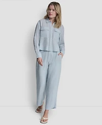 Dkny Jeans Women's Linen-Blend Cropped Long-Sleeve Shirt