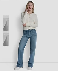 Dkny Jeans Women's Crewneck Front-Enamel Button Cardigan