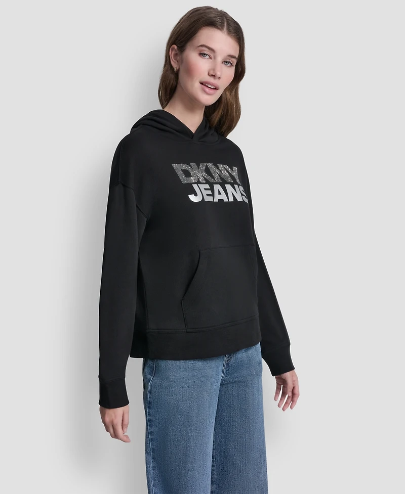 Dkny Jeans Women's Stacked Rhinestone Foil Logo Hoodie