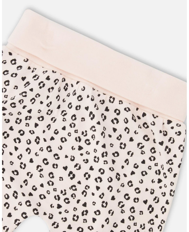 Deux par Baby Girls Peach Animal Print Cotton Jersey Sweater and Pants Set