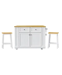 Streamdale Furniture 48" Kitchen Island w/ 2 Stools, Power Outlet, Storage, Drop Leaf, 5 Wheels