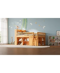 Streamdale Furniture Full Size Loft Bed with Storage, Headboard with Led Light, Natural