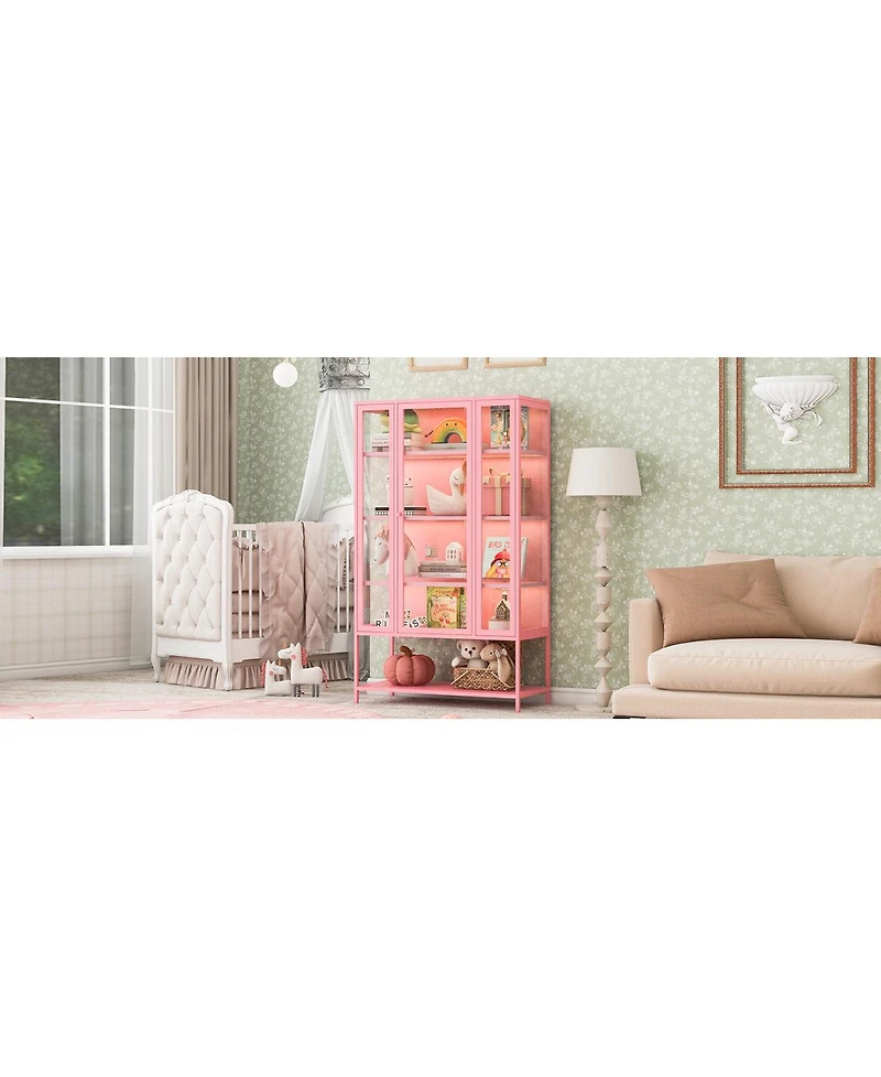 Streamdale Furniture 67.25" Iron Display Cabinet with Glass Door and Led Lights