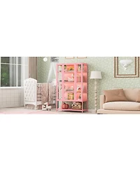 Streamdale Furniture 67.25" Iron Display Cabinet with Glass Door and Led Lights