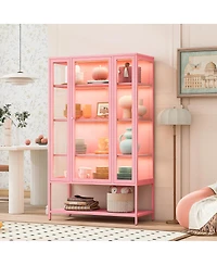 Streamdale Furniture 67.25" Iron Display Cabinet with Glass Door and Led Lights