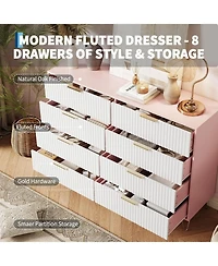 gaomon Fluted Dresser for Bedroom with 8 Drawers,55" Wide Modern Chest of Wooden Bedroom Chest with Metal Handle,Clothes Storage Organizer