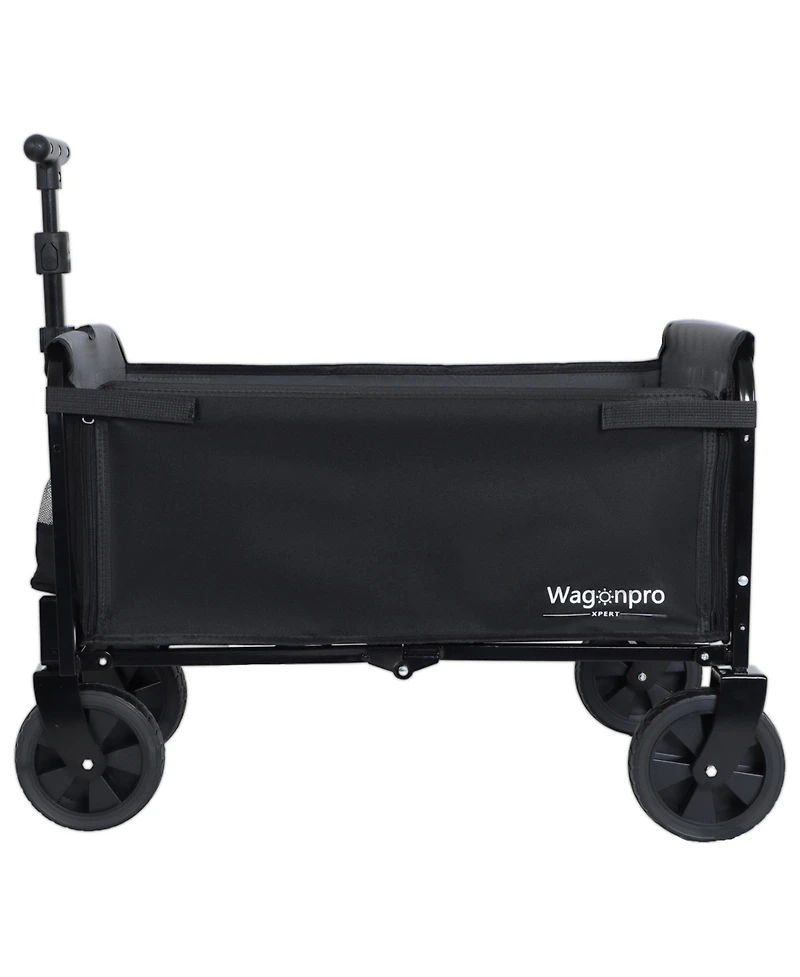 Rainsken Collapsible Wagon Cart - Heavy Duty Utility Cart with Bench Seat, Storage Compartment and Included Dog Tether for Groceries
