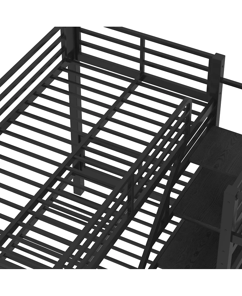 Streamdale Furniture Twin L-Shaped Metal Bunk Bed with Storage Shelves & Guardrail