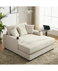 Streamdale Furniture Oversized Chenille Chaise Lounger with Built-in Charge Station
