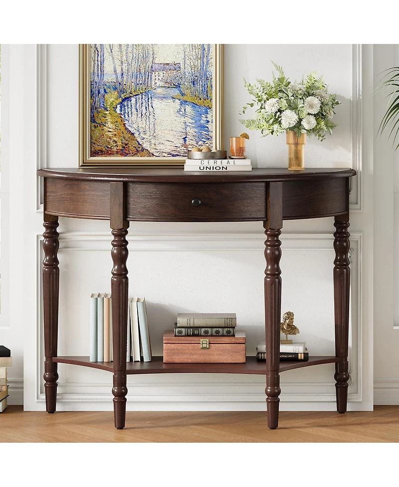 Streamdale Furniture Farmhouse Half Moon Console Table with Drawer & Shelf