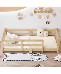 Streamdale Furniture Twin Montessori Floor Bed with Slats, Guardrails, and Fence