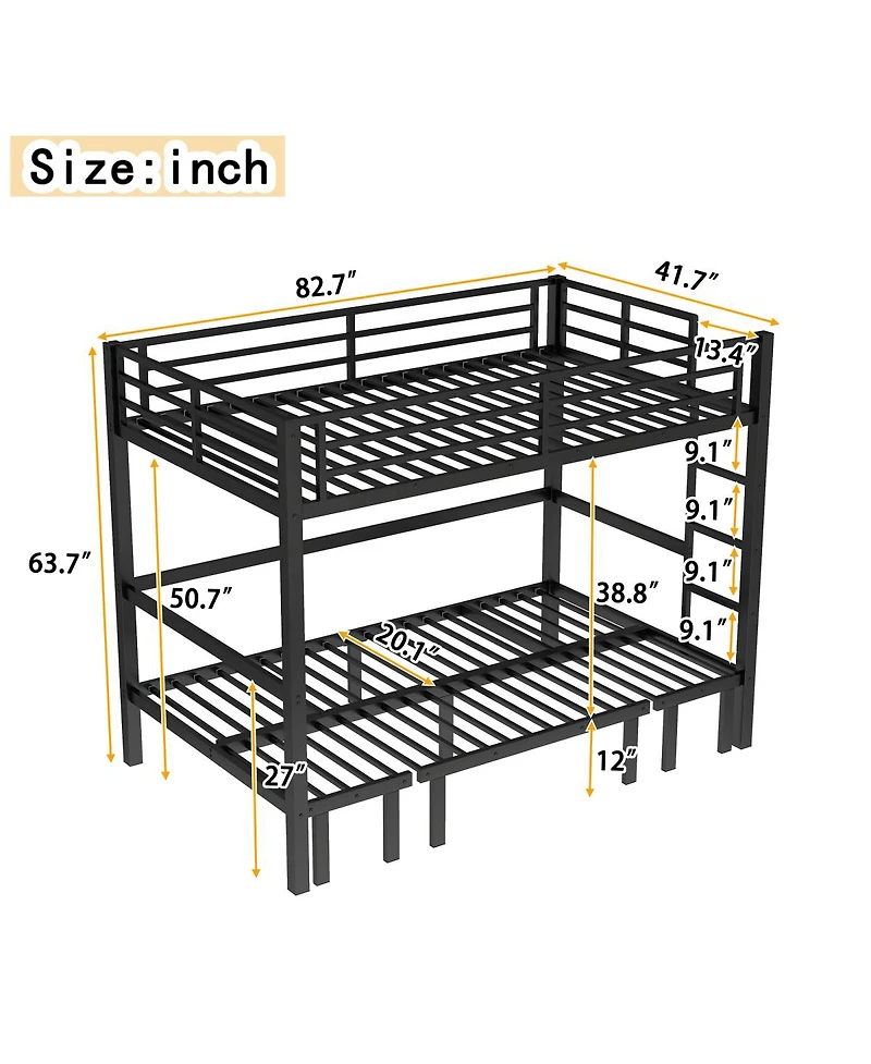 Streamdale Furniture Twin Xl over Twin Xl pull-out Metal Bunk Bed with safety rails
