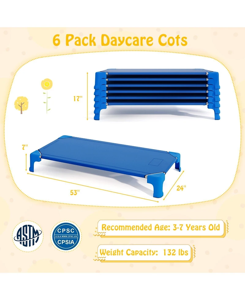 Sugift Portable 6 Pack Stackable Daycare Cots Sleeping Bed for Kids 53 Inch