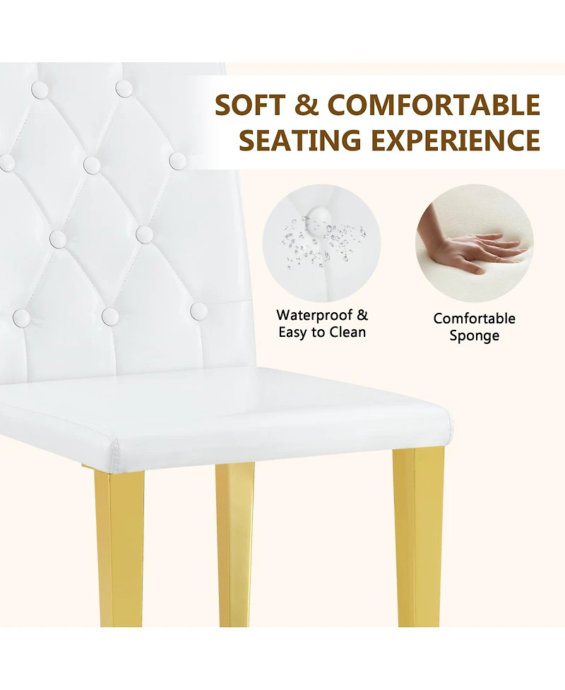 Streamdale Furniture Streamdale 2-pack white Pu ergonomic dining chairs with metal legs