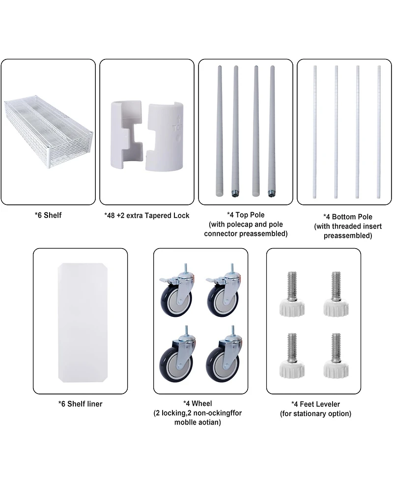 Rainsken 6-Tier Metal Wire Shelving Unit, Heavy Duty Adjustable Storage Rack with Wheels, Shelf Liners, 6000lbs Capacity for Commercial Grade