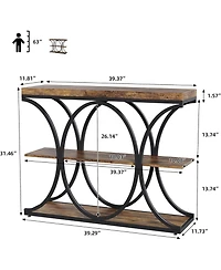 Gaomon 39 Narrow Console Tables for Entryway, Industrial 3-Tier Sofa Table with Round Metal Base and Storage Shelves for Living Room, Hallway, Foyer