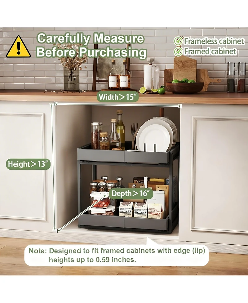 Yigii Adjustable Width & Height Cabinet Organizer with Smooth Sliding Drawers