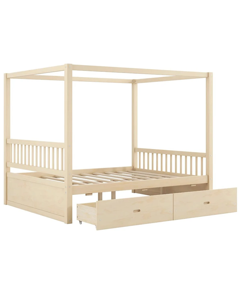 Streamdale Furniture Wooden Canopy Bed with Storage Drawers, Queen size