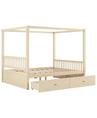 Streamdale Furniture Wooden Canopy Bed with Storage Drawers, Queen size