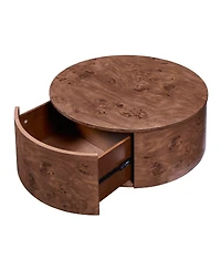 Streamdale Furniture Burl Wood Rotating Coffee Table with 2 Drawers, 360° Rotating Top, Walnut, 28.4"