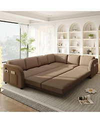 Streamdale Furniture Oversize L-Shaped Sofa Couch with Pull-Out Bed & Usb Port
