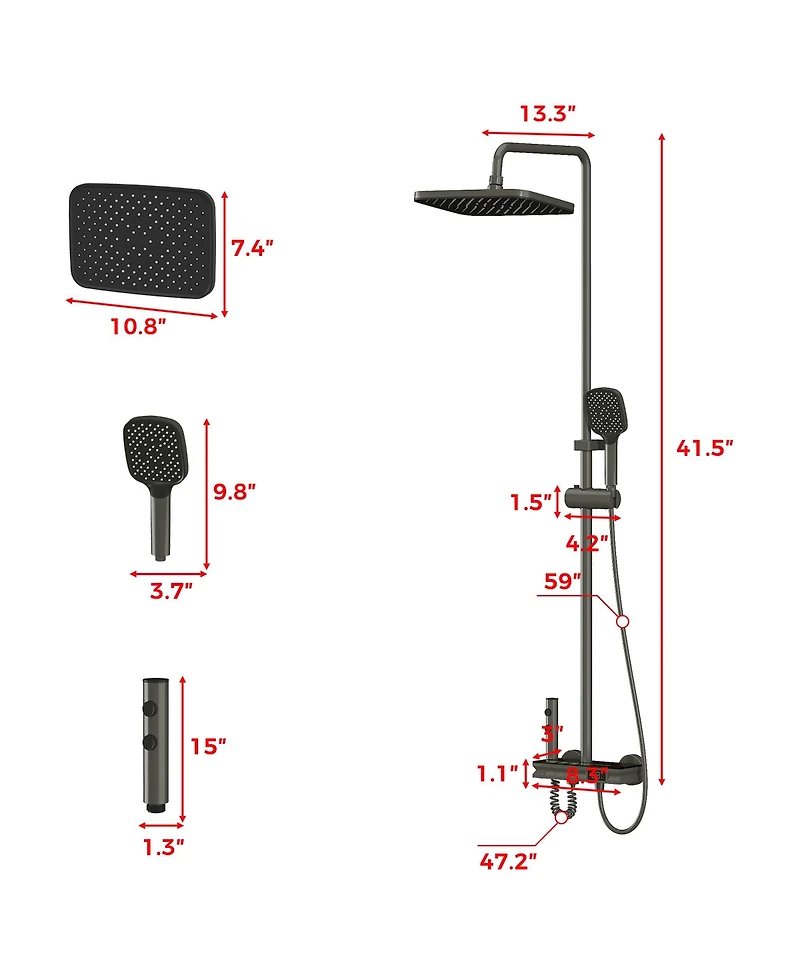 Lalahoo 3-Spray Shower Faucet 2.5 Gpm with Button Control, Led Display, and 3-Mode Hand Shower