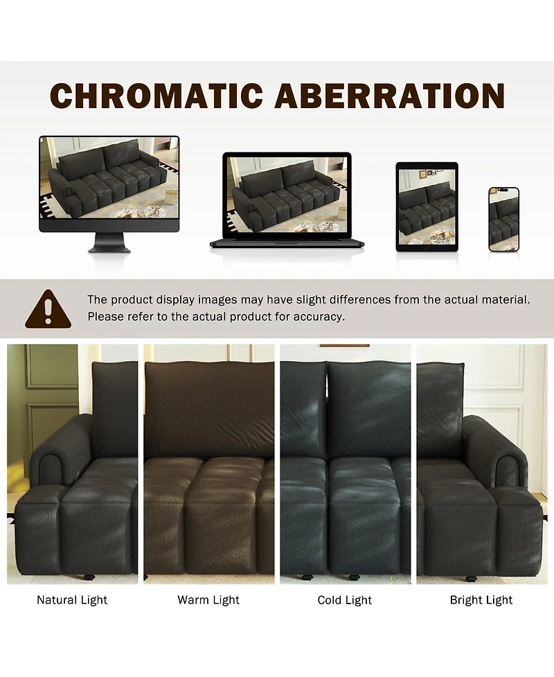 Streamdale Furniture Comfy 90.2" 4-Seater Teddy Fabric Couch with Storage, King Size Sleeper Sofa