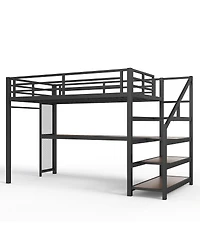 Streamdale Furniture Twin Xl Loft Bed with Desk, Storage Stairs, Led Lights & Usb Ports