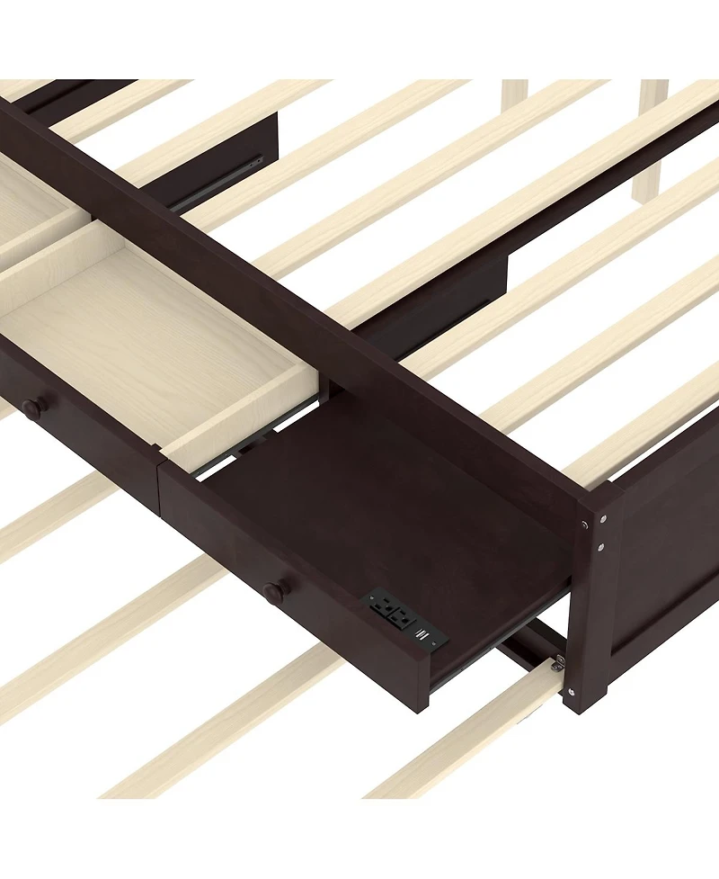 Streamdale Furniture Full Platform Bed with Trundle, 2 Drawers, Solid Wood, Espresso