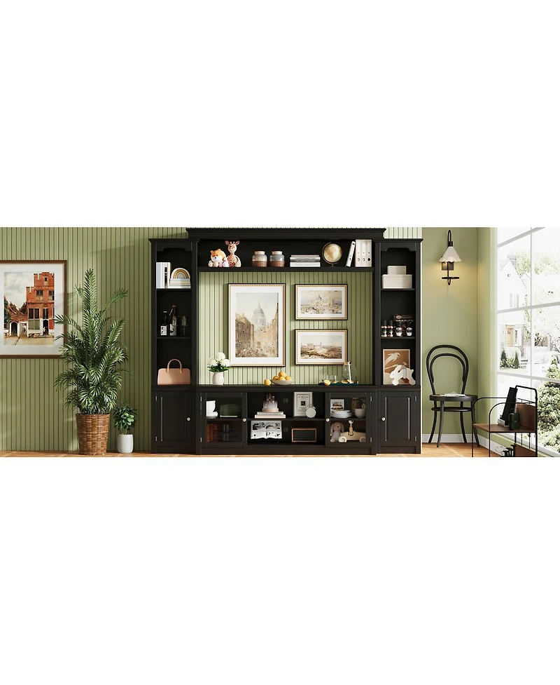 Streamdale Furniture Modern Tv Stand with Bookcase for TVs Up to 65-inch, 4 Shelves, Glass Doors