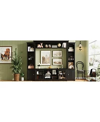 Streamdale Furniture Modern Tv Stand with Bookcase for TVs Up to 65-inch, 4 Shelves, Glass Doors