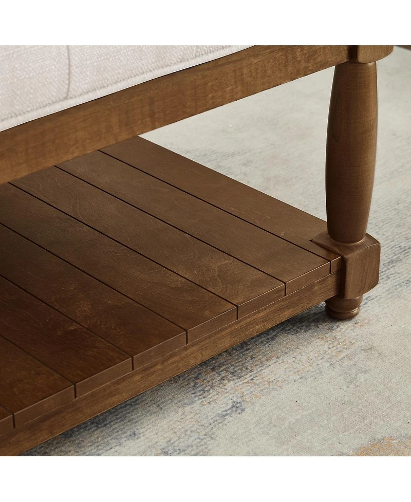 Streamdale Furniture Large Square Tufted Linen Ottoman Coffee Table with Solid Wood Shelf