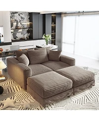 Streamdale Furniture 82.7" Plush Corduroy 3-Seat Sofa with Movable Ottoman