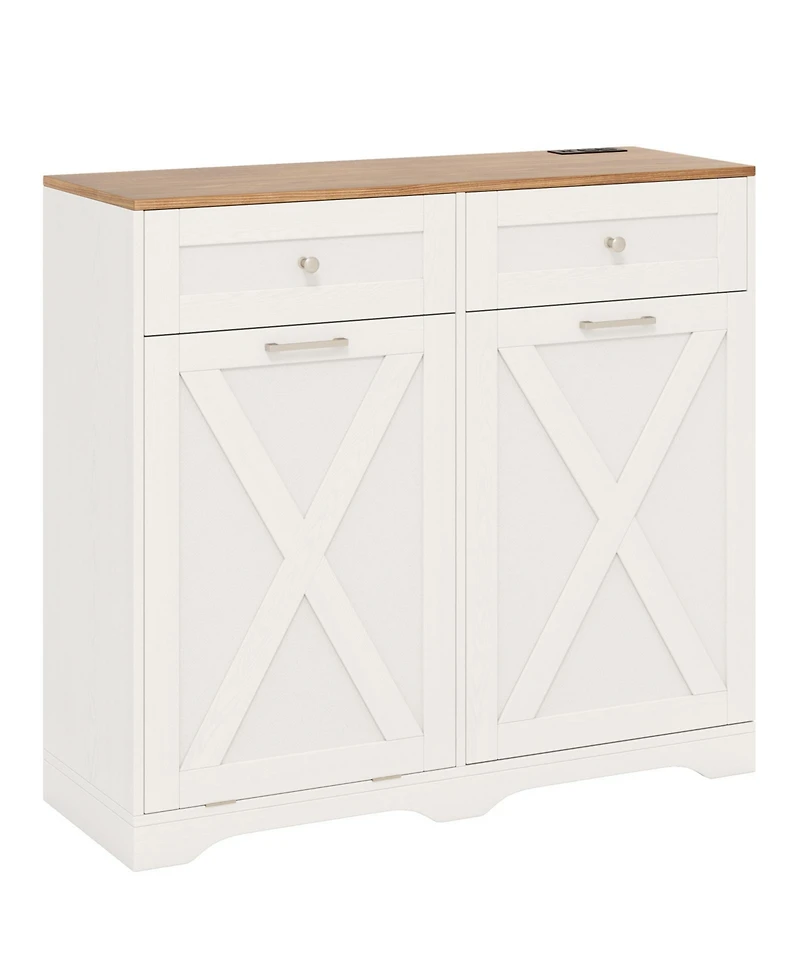 Sugift Tilt Out Trash Can Cabinet with Outlets and Adjustable Shelf