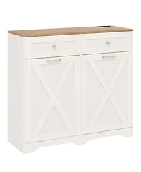 Sugift Tilt Out Trash Can Cabinet with Outlets and Adjustable Shelf