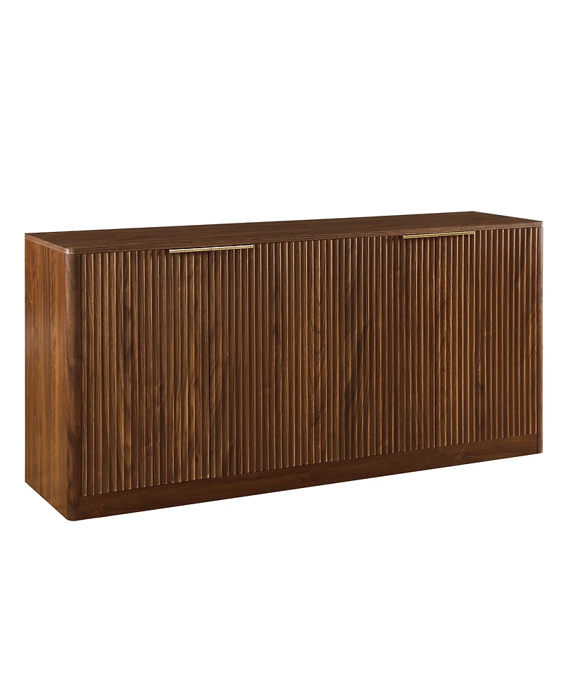 Streamdale Furniture 59-inch Modern Wavy Sideboard, Curved Contour 4-Door Storage Cabinet, Walnut