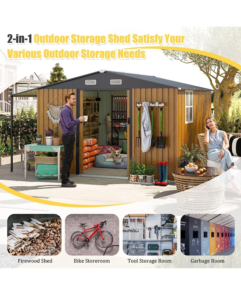 Streamdale Furniture Dual-Zone Garden Shed with Sliding Doors and Ramp