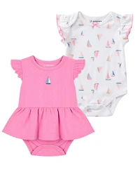 Sperry Baby Girls' Short-Sleeve Bodysuit with Rattle, 2-Piece Set