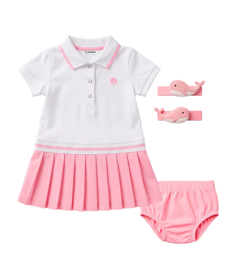 Sperry Baby Girls' Polo Collar Dress & Panties with Hairclip, 2-Piece Set
