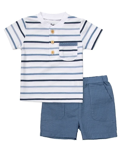 Baby Essentials Boys' Striped Top and Textured Shorts, 2-Piece Set