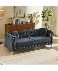 Streamdale Furniture Streamdale Velvet Chesterfield Sofa with Pillows & Studs