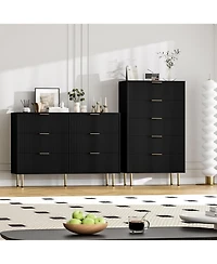 gaomon "47" wide modern 6 drawer fluted dresser with metal handles—wood chest for bedroom or living room."