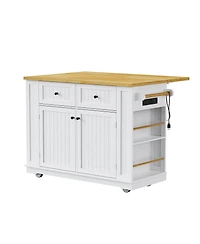 Streamdale Furniture 48" White Kitchen Island with Drop Leaf, Power Outlet & Storage (2 Pkgs)