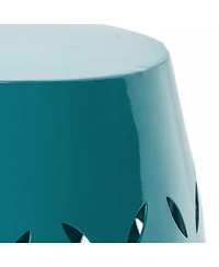 Streamdale Furniture Sculptural Barrel Side Table with Laser-Cut Floral Motifs