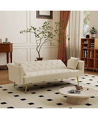 Streamdale Furniture Modern 72" foldable sleeper sofa, beige velvet, retro style.