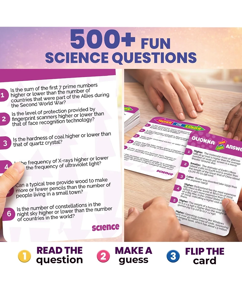 Quokka Science Higher or Lower Board Game for Kids - Family Card Game for Kids and Adults - Challenge Game for Family Night