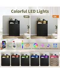 gaomon 4 Drawer Wood Dressers for Bedroom with Led Lights and Charging Station, Modern Nightstand Bedside, Wooden Chest of Drawers