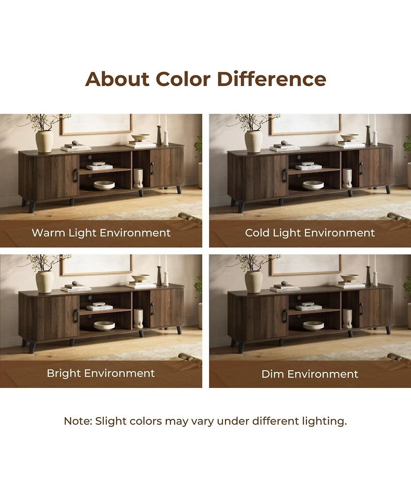 LuxenHome Dark Oak Manufactured Wood 71-Inch Wide Tv Console Cabinet