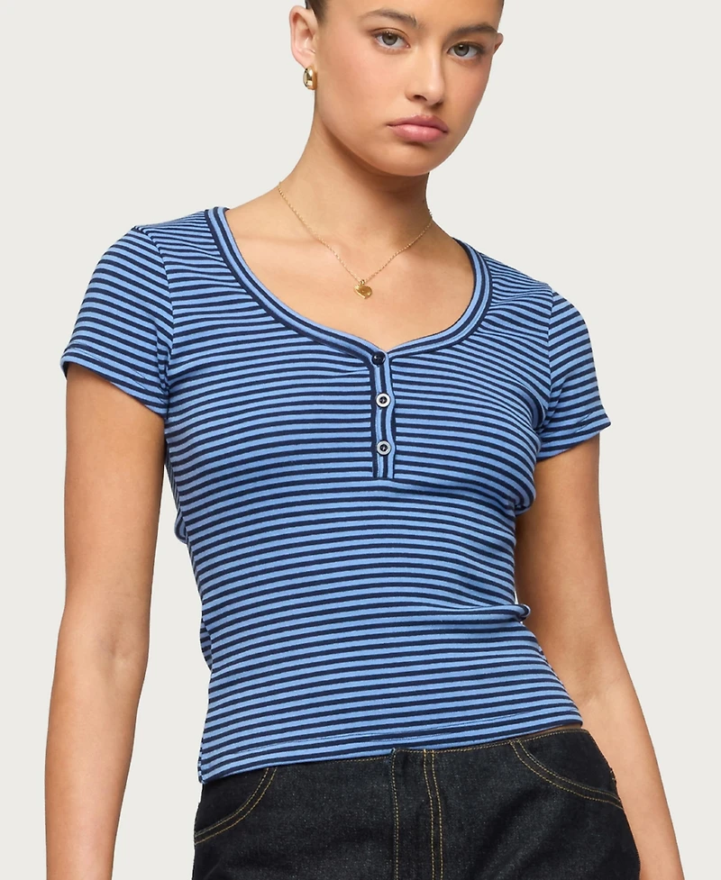Women's Kady Striped Henley T Shirt
